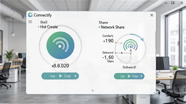 Connectify �����������ͼ��չʾ�ȵ㴴�������繲�����ܣ�����Ϊ�ִ��칫�һ�����ɫ������������ͻ�����������ԡ�