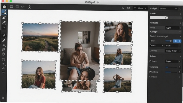 CollageIt���ɱ༭ģʽ��ͼ��չʾ�û��ֶ�������Ƭλ�ú���ʽ�Ľ��棬��Χ�й��������������