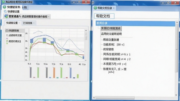 管家通商品销售管理系统操作教程截图,展示快捷键设置界面或帮助文档目录,方便用户快速查阅功能说明