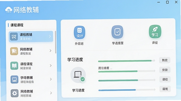 网络教辅电脑版主界面截图,展示课程列表与学习进度看板,界面清新简洁,功能分区明确,背景为浅蓝色渐变,突出软件名称“网络教辅”与核心功能图标