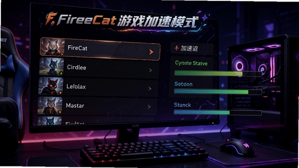 FireCat��Ϸ����ģʽ��չʾ��Ϸ�б��ͼ���״̬���羺����ſ��Ч��ͻ�����ӳ�����