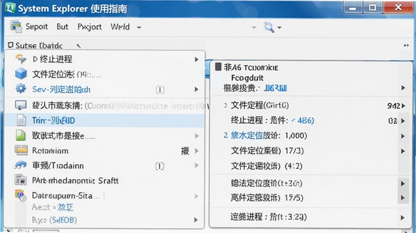 System Explorer ʹ��ָ�ϣ�չʾ�Ҽ��˵�ѡ�������ֹ���̡��ļ���λ�ȣ��������裬�����ͼ��