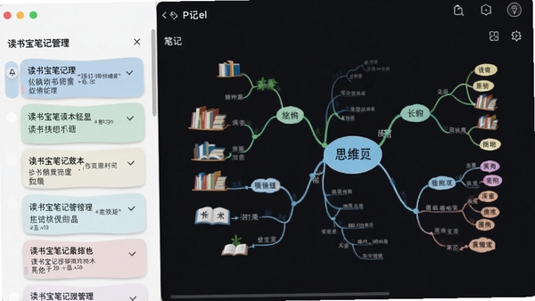 ���鱦�ʼǹ������棬չʾ���ʼ��б����Ҳ�˼ά��ͼԤ����ɫ�����£��ṹ����