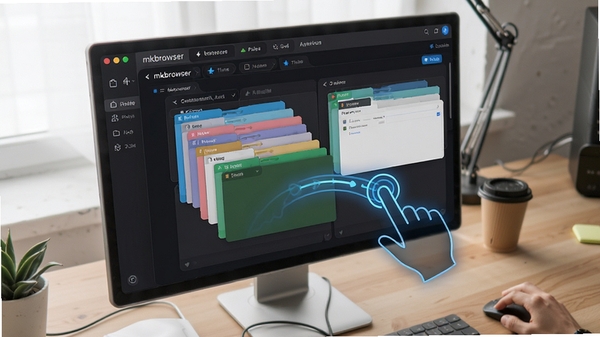 mkbrowser��ǩҳ����ʾ��ͼ��չʾ�����ǩҳ�������У�������ƹ켣������ʾ������Ϊ���Ĺ���̨�棬ͻ����Ч������