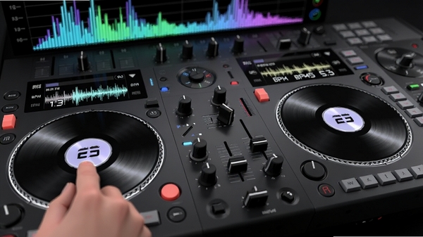 �׵�DJ����������˫����������д����ָ�����϶������Ƭ��������ʾ���Ĳ�����BPM��ֵ������Ϊ��̬Ƶ�ף�רҵ����̨��񣬸�ϸ��3D��Ⱦ