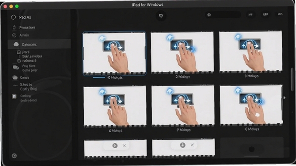 չʾiPad for Windows�����е�����������壬������ʾ����������ƵĶ�����ʾͼ������Ϊ��ɫ���ô��ڣ�ǿ����㴥��ģ�⹦�ܡ�