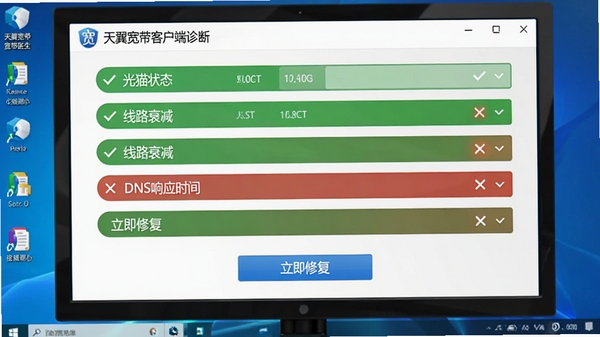 ���������ͻ��˿���ҽ����Ͻ��棬��Ļ������ʾ���������Ŀ�����è״̬����·˥����DNS��Ӧʱ�䣬ÿ��ǰ������ɫ�Թ����ɫ��ţ��·��С������޸�����ť������Ϊ�������棬������רҵ��ֱ�ۡ�
