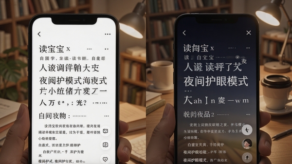 读书宝软件沉浸式阅读模式效果图,展示其自定义字体和夜间护眼模式,界面干净无干扰,突出文字本身