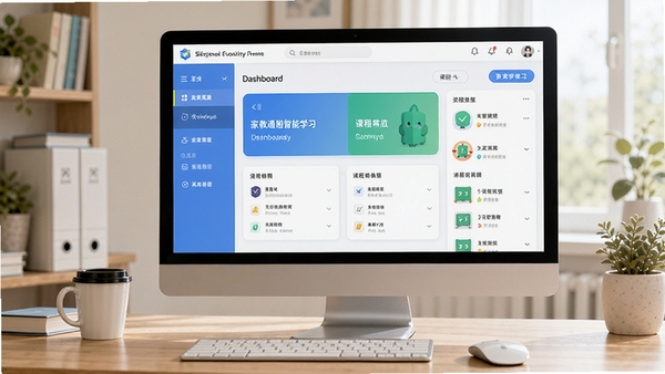 家教通智能学习平台电脑版主界面展示图,展示清爽的学习 dashboard 和课程列表