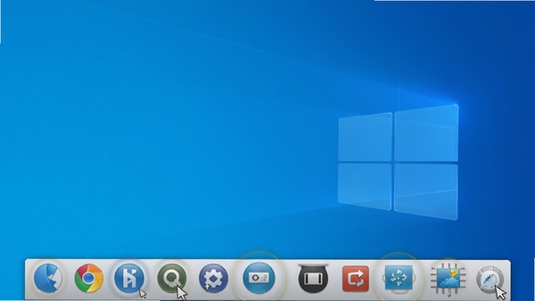 һ��չʾ RocketDock �� Windows ���������еĽ�ͼ��ͣ����λ����Ļ�ײ������������ɫӦ��ͼ�꣬�����ͣʱͼ���зŴ�Ч������Ϊ�ɾ��Ĵ�ɫ��ֽ�����������ִ����ֱ���1920x1080�����廭�ʡ�