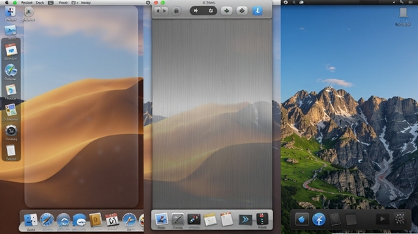 չʾ RocketDock ����Ƥ��Ч���Ա�ͼ�����Ϊĥɰ��������м�Ϊ������˿����Ҳ�Ϊ���򴿺ڷ��ͣ�����ֱ�λ����Ļ�ײ�����࣬�����ֽ������ͬ�����廭������չʾƤ������ϸ�ڣ����廭�ʡ�