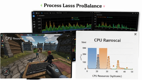 Process Lasso ProBalance����ʾ��ͼ��չʾCPU��Դ����ǰ��Աȣ�ǰ��Ϊ��Ϸ���棬����Ϊʵʱ���ͼ��