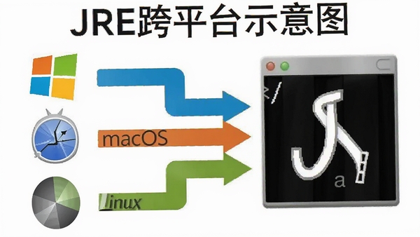 JRE��ƽ̨ʾ��ͼ�����Windows��macOS��Linuxͼ�꣬�Ҳ�ͳһ����Java�����м��ò�ɫ��ͷ���ӣ���ƽ����Ʒ��