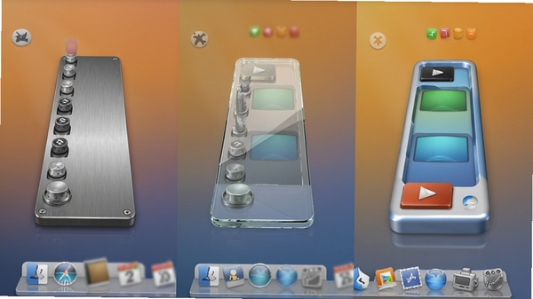 һ��չʾRocketDock��ͬƤ�����ĶԱ�ͼ�����Ϊ�����ʸ�Dock�����м�Ϊ͸�������ʸ�Dock�����Ҳ�Ϊ3D�����ʸ�Dock��������Dock����λ����Ļ�ײ�������ͳһΪ��ɫ���䣬ͻ��Ƥ�����졣