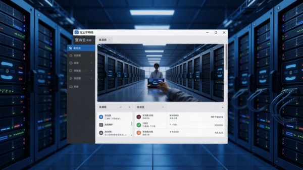 渲染农场服务界面,显示渲云客户端正在提交渲染任务,背景为高性能计算集群,科技感蓝色调