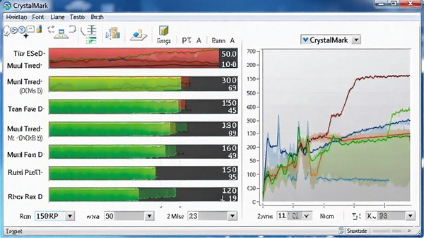����һ��CrystalMark�������ڽ���CPU���ܲ��ԣ�������ʾ���߳���������״̬��ʵʱ�����仯�Ķ�̬��ͼ