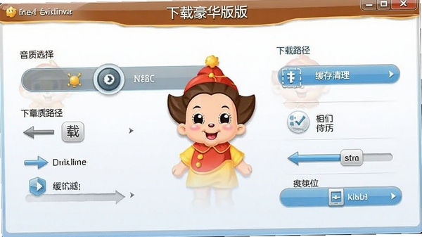 福娃下载 音乐豪华版设置界面,展示音质选择、下载路径、缓存清理等选项,界面清晰