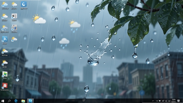 һ��չʾYoWindow��̬������ֽЧ����ͼƬ��������������ʾ������ĳ�������δ�������£�������Ҷ�Ͻ���ˮ����������ģ���ĳ��н���������ͼ�������ɼ��������Χʪ�����£�ɫ��ƫ��ɫ����ͻ��������ʵʱ������Ⱦ������