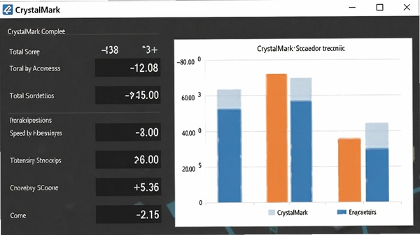 һ��CrystalMark��ɲ��Ժ�ķ������ܽ��棬��ʾ�ֺܷ͸����ӷ������������࣬������״ͼ�Աȣ���������CrystalMark�ڽ������Ͻ���ʾ
