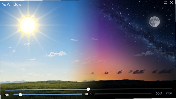 YoWindow��ҹѭ�����ܣ�����չʾ�Ӱ��쵽ҹ���Ĺ���Ч������벿���������ģ��Ұ벿���ǹ��㣬�����ɫ������Ȼ��ʱ����ؼ������ɼ��������Ӿ�Ч����