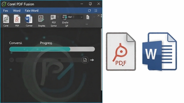 Corel PDF Fusion���ڽ�PDFת��ΪWord�ĵ���������ʾת�����������Ա߰ڷ���ԭPDF�����ɵ�Word�ļ�ͼ�꣬����ɫ��������ͻ��ת�����ܵĸ�Ч��׼ȷ