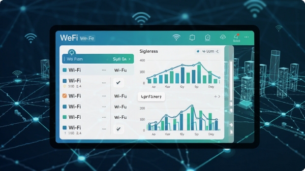 WeFi��������չʾ����������ʾWi-Fi�б����ź�ǿ��ͼ�����ִ����������ɫ���������г������縲��ʾ��ͼ