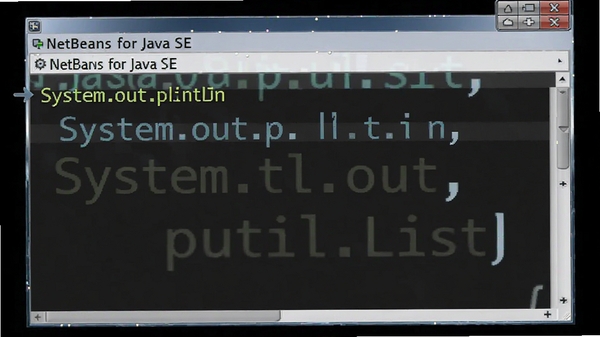 ��̬GIFʾ��ͼ��չʾ��NetBeans for Java SE��ͨ�����ܲ�ȫ��������System.out.println��䣬���Զ�����ȱʧ��java.util.List���Ĺ���