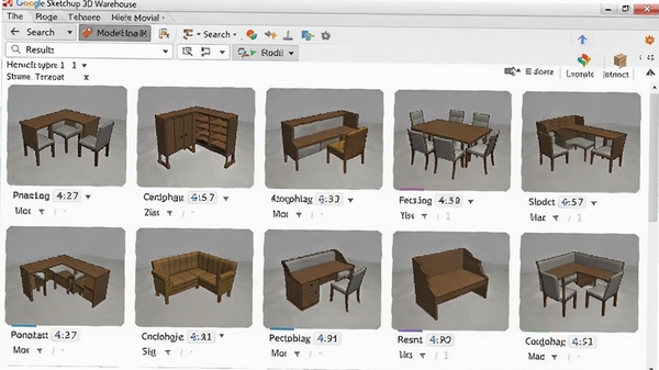 Google SketchUp 3D Warehouse���棬չʾ�����Ҿ�ģ�͵Ľ���б�����άģ������ͼ���У���������