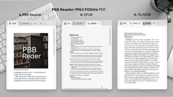 һ��չʾPBB Readerͬʱ��PDF��EPUB��MOBI���ָ�ʽ�ĵ��ĶԱ�ͼ�������ĵ����Ա�ǩҳ��ʽ������ʾ����������չʾ��ͬ��ʽ����ȾЧ��������Ϊǳ��ɫ����̨��ͻ�������Ķ��ʽ����������