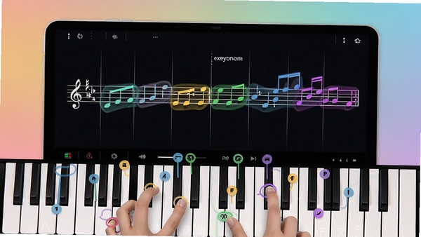 Exeyone Piano���ܸ���ģʽ��ͼ����Ļ������ʾ�����ף���������ɫ�������·������������ʾ��ָλ����ʾ������Ϊ��ͽ��䣬Ӫ�������ϰ��Χ��