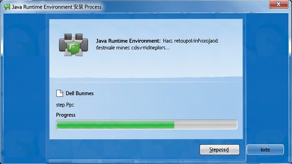 Java Runtime Environment 安装过程截图,显示安装向导和进度条,蓝色背景,清晰步骤,高清