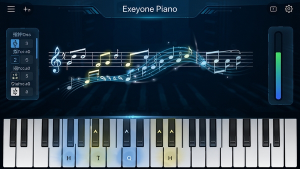 Exeyone Piano�������׸�����棬������������������ʾ���·�������̶�Ӧ�������𣬽��������ָ����ע���Ҳ���ʾ��ϰ������������Ϊ����ɫ�Ƽ��з����������Ч�����ԣ����涯����������