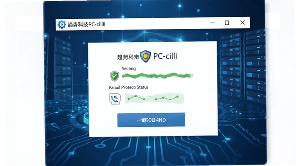 ���ƿƼ�PC-cillin�ư�ȫ����������չʾͼ����ʾʵʱ����״̬��һ��ɨ�谴ť������Ϊ�ִ����ĿƼ�����ɫ��
