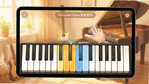 Exeyone Piano���ܽ�ѧ���棬��������ϸ�����ʾ��һ���ټ�����������ָʾ������������ܰ����