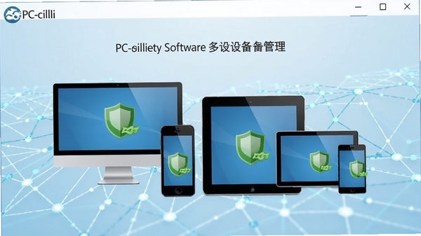 ���ƿƼ�PC-cillin�ư�ȫ�������豸�������棬��ʾ���ԡ��ֻ���ƽ����豸ͼ�꣬��������ɫ���Ʊ�����־������Ϊǳ��ɫ���������������ִ������