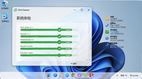 һ��SlimCleaner��Windows 11ϵͳ�����еĽ��棬����Ϊ���棬����������ʾ��ϵͳ��족���������ָ���Ϊ���ã��Ա����Ż������б��������Χ�������ϡ�