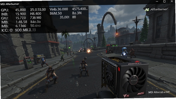 ΢���Կ���Ƶ����(MSI Afterburner)����Ϸ�е���Ļ��ʾ���Ч�����������Ͻ���ʾGPU�¶ȡ�ʹ���ʡ��Դ�ռ�á�֡�ʵ�ʵʱ���ݣ���������������Ŀ����Ϸ����Ϊ������3D������
