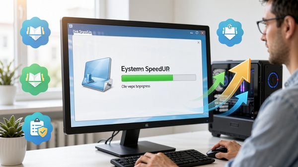 ������Ļǰ���û����ڲ���Disk SpeedUp���д���������������ʾ�������ȣ���Χ��ϵͳ�Ż�ͼ����ٶ������ļ�ͷ������Ϊ�����İ칫�������������Ч�밲ȫ��