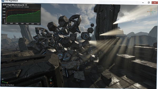 D3D RightMark����DirectX 11���Գ�����������ָ��Ӽ������붯̬��Ӱ�����Ͻ���ʾAPI�汾��֡�����ߣ�������дʵ�Ҹ��пƼ���