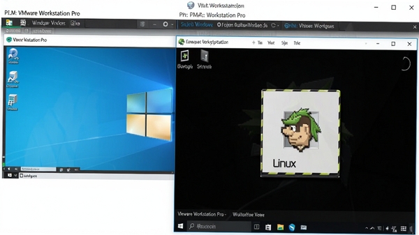 VMware Workstation Pro��ͬʱ���ж������ϵͳ���ڵĽ�ͼ����ʾWindows��Linux���棬���ֶ�����������