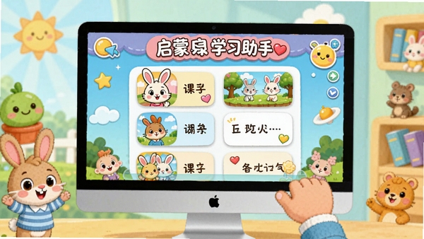 ������ѧϰ������������չʾͼ����ͨ��񣬲�ɫ��ͯ����Ԫ�أ�������Ļ��ʾѧϰ�γ��б���������������