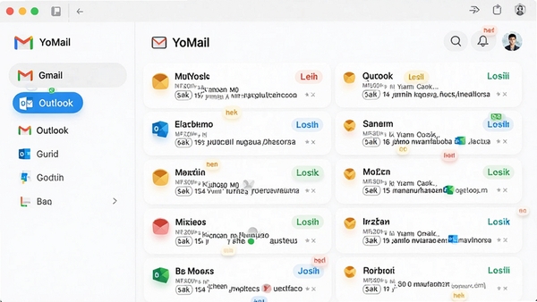 YoMailͳһ�ռ�����棬���˻��ʼ��������У��������ʾGmail��Outlook�ȱ�ǩ����ɫ�����ǩ�����������ִ���Լ��UI���ͼ���߷ֱ���