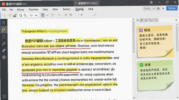 ����PDF�༭��������ע����չʾ���ĵ��������л�ɫ�����ͺ�ɫ�»��ߣ�����б�ǩע�Ϳ�ɫ����Ŀ
