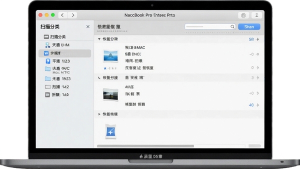 ������һ�����MAC���ݻָ�������MacBook Pro�����еĽ����ͼ�����������ִ��������ʾɨ����࣬�Ҳ�չʾ�ָ��ļ��б�������Ϊǳ��ɫ��ͻ�����ݻָ�רҵ�С�