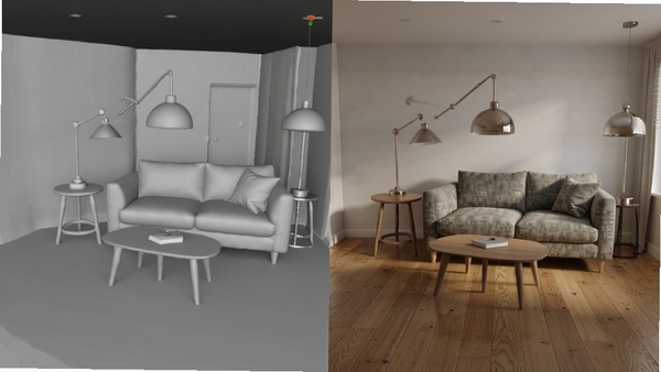 չʾ3D�Ҿ����ϵͳ��������ȾЧ���ĶԱȽ�ͼ�����Ϊδ������ʵĻ�ģ�������Ҳ�Ϊ����ľ�ذ塢����ɳ���������ƾ߲�������Ӱ׷�ٺ����ʵЧ����������ͣ�����������ǿ����Ⱦ������ǿ��