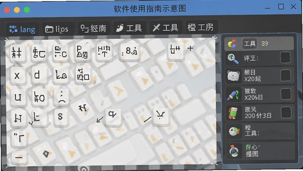 软件使用指南示意图,展示快捷键和工具栏布局