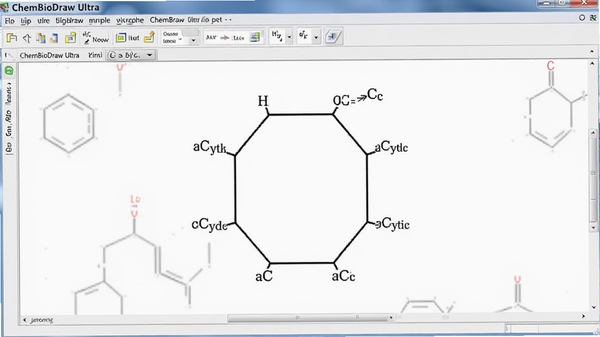 ChemBioDraw Ultra��ѧ�ṹ���ƽ��棬չʾ���������廯ѧ��ǵĻ���ʾ��������Ϊ��ɫ����������