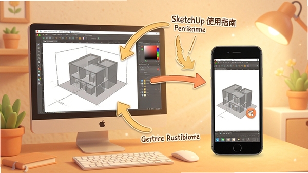 SketchUpʹ��ָ��ʾ��ͼ���������ֻ����ţ���ʾ�鿴ģ�ͣ���ͷ��ע������ʾ����ܰ���