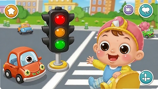 �������а�ȫ-������ʿ�龰ģ�⻭�棬��ͨ������ʮ��·�ڵȴ����̵ƣ��Ա��ж���С����������ɫ������