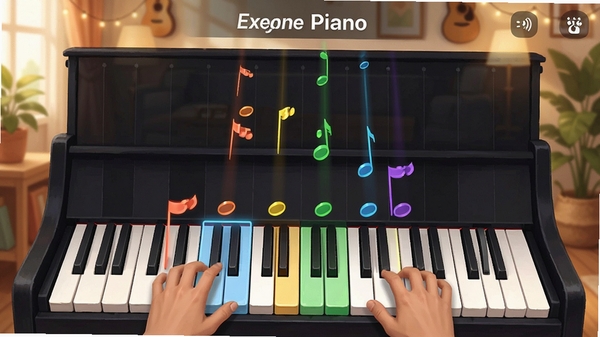 Exeyone Piano������ѧ���棬��ɫ�������䣬���̸�����ʾ���û����࣬��ܰ��������